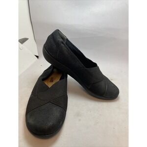 Clarks Collection Medora Jem Slip On Shoes Black Leather‎ Comfort Womens 6